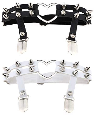 Women Sexy Leather Heart Garters Punk Rock Rivet Stud Leg Ring 2pcs