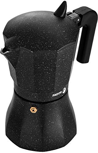 Fagor Tiramisu - Cafetera Italiana 9 Tazas, 450ml, Aluminio Extra-Grueso, NO APTA PARA INDUCCIÓN, Pomo y Mangos Ergonómicos con Toque Frío, Café