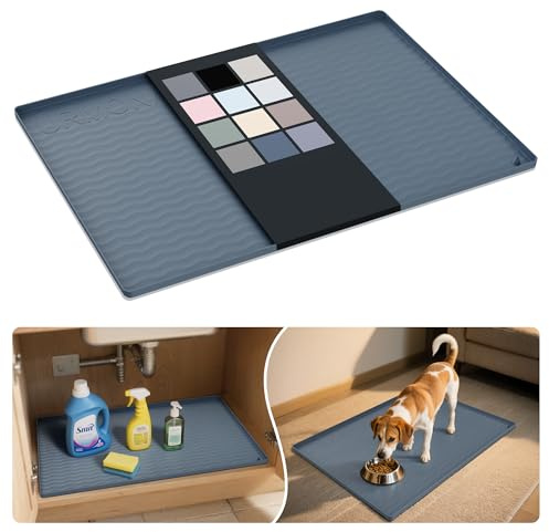 URMONA Waterproof Silicone Under Sink Mat 31'' x 22'' Shelf Liner for Kitchen and Bathroom, Cabinet and Counter Protector, Storage and Organizers, Litter Mat, Pet Cat Puppy Essentials(Dark Grey)