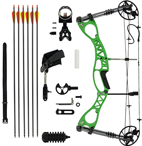 Drake Pathfinder Green Complete Compoundbogen - 40-65 lbs - Compound Bogen Set Jagdbogen Erwachsene mit Pfeilen und komplettem Zubehör einstellbar (Rechte Hand)