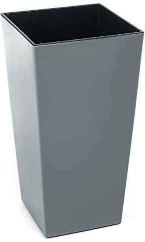 Tymar Blumentopf, Pflanzkübel, Übertopf, Blumenkübel aus Kunststoff, Gross, Quadrat, Hoch, Glanz, Garten, Balkon, Terrasse, Haus (Anthrazit Hoch, 40x40 cm)