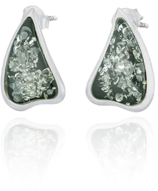 Pendientes de plata Brigitte Z con ámbar, ámbar báltico verde, plata 925, regalo para mujer