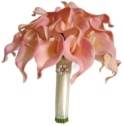HXSCOO Brautstrauß Rosa Calla-Lilien Hochzeitsblumen Real Touch Blumen Mittelstücke Blush Pink Bouquets