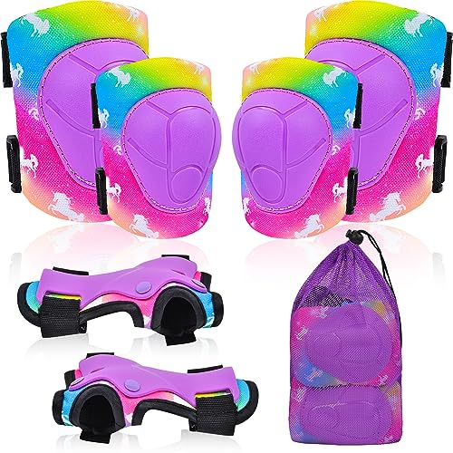 Knee Pads for Kids Adjustable Protective Gear Set with Mesh Bag Knee Pads and Elbow Pads Wrist Guard for Girls Kids Roller Skates Cycling Skateboard Scooter, 3-8 Years