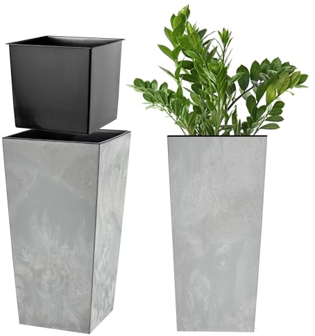 KADAX Elegante Vaso Alto per Piante da Interno ed Esterno Decorativo, Grande Fioriera in Plastica per Giardino e Balcone (Cemento Grigio, 36 cm)