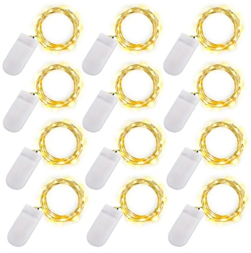 anso 12 Packs 10/20 LEDs Battery Micro Rice Wire Copper Fairy String Lights Party Decor LED Strip Lights (Warm White,10 LEDs)