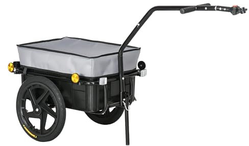 Remolque para Bicicleta HOMCOM, 144 x 59 x 80 cm, Barra de Enganche Universal, Acero Negro y Gris