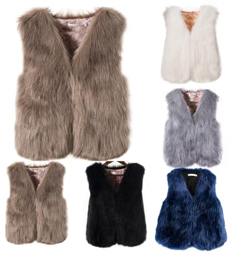 Chaleco Sin Mangas Para Mujer - Cálido de Piel Sintética, Chaqueta de Invierno de Felpa, Térmico, de Entretiempo, Cuello en V, Corto, Monocolor