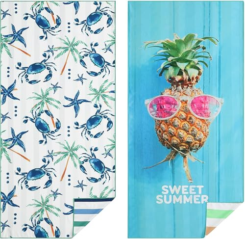Casa Platino Extra Large Microfiber Beach Towels (2-Pack, 71x32) – Quick-Dry, Sand-Free, Lightweight & Oversized – Double-Sided Printed Towels for Beach, Pool, Beach Essentials