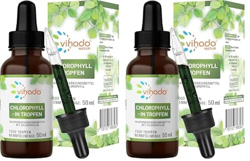Vihado flüssige Chlorophyll Tropfen aus reinem Alfalfa - mit Quellwasser ohne Zusatzstoffe, 50 ml (1.500 Tropfen) (Packung mit 2)