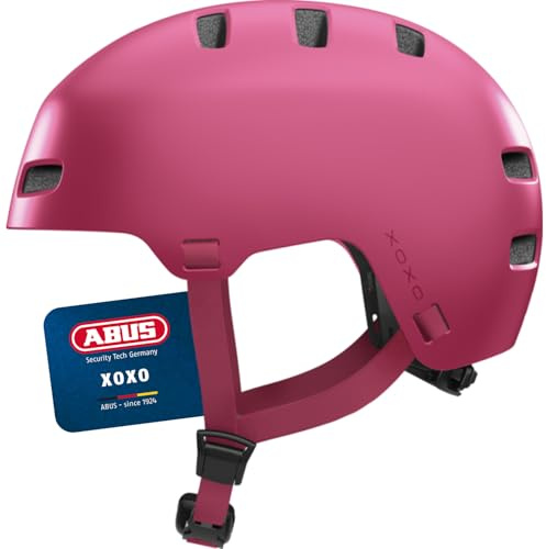ABUS Casco de Bicicleta XOXO: Casco Urbano con diseño Skater, para monopatín, Bicicleta y Patinete, con mentonera optimizada, para jóvenes y Adultos, Talla L, Rojo Liso