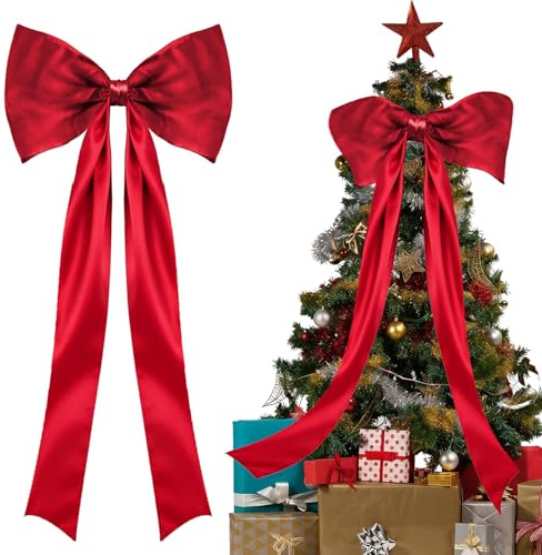 Fiocco Grande per Albero Di Natale,115CM X45CMfiocchi per albero di natale,Adatto per Alberos di Natales, Porta D'ingresso, Finestra, per la Casa/Rosso Vino piccole decorazioni natalizie