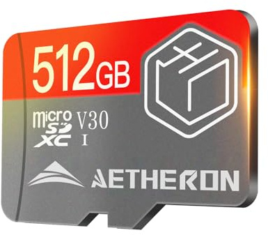 Aetheron Tarjeta Micro SD 512GB | SD Card Memoria U3 Class 10 para Smartphone, Cámara, Tablet