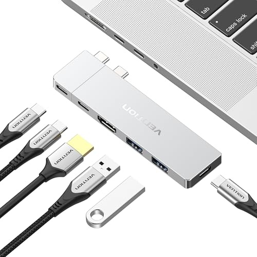 VENTION USB C Hub for MacBook Air & IPad, Detachable Magnetic USB-C Connector 80Gbps Thunderbolt 4 Docking Station with 8K HDMI, 140W MAX PD 6-in-2 USBC to Charging Multiport Adapter, Silver