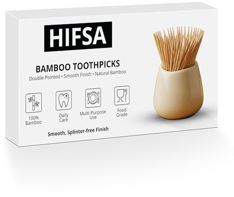 1000 Bamboo Toothpicks Wooden Toothpicks Cocktail Sticks Natural Double Pointed Food Grade Wooden Picks for Teeth Cleaning Dental Floss Smooth Splinter Free Finish Ideal for Home Party Bars