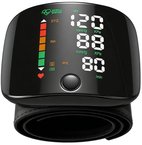 Wrist Blood Pressure Monitor,Automatic Accurate Blood Pressure Machine with Voice Broadcast Large LED Display,Rechargeable BP Monitor Dual User Memory Adjustable Cuff Portable for Home Travel Office