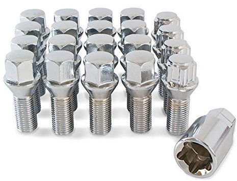 16 x Chrome Wheel Bolts Set with 4 x Locking Nuts Compatible With Aftermarket Alloy Wheels Only M14x1.5x26mm 60° Taper Part No.16BM14+B14AM