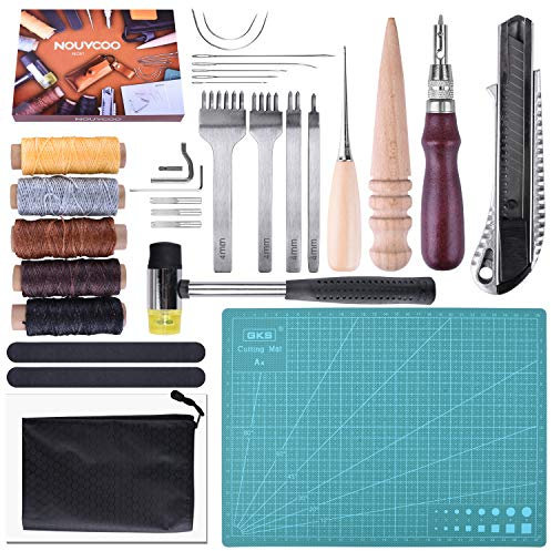 ETEPON Herramientas para Cuero, 34 Piezas Kit de Costura Profesional, Cuero para Manualidades Set, Kit Manualidades Costureros Completos, DIY Costura Artesania, Herramientas Cuero Sewing Tools