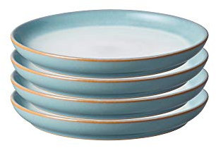 Denby - Azure Haze Blue Coupe Small Plates Set of 4 - Stoneware Ceramic Plates for Everyday Use - Dishwasher, Oven, Microwave, and Freezer Safe - Blue, White Reactive Gradient Glaze - Chip Resistant