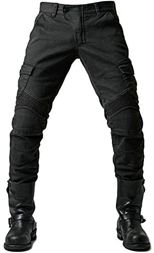 GEBIN Mens Motorcycle Jeans, Motorbike Pants for Men, Hip & Knee Removable Armored Denim, All-Weather Cycling Pants (Black,4XL)