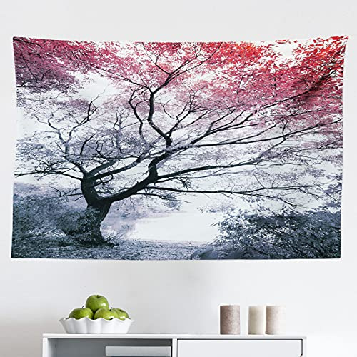 Ambesonne Tree Tapestry, Photo with Dramatic Nature Scenery of Abstract Colorful Leafy Tree and Calm Pond, Fabric Wall Hanging Decor for Bedroom Living Room Dorm, 45 X 30, Multicolor