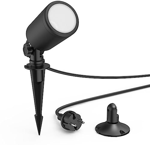 Hama Gartenlampe (LED Gartenstrahler mit Erdspieß Aluminium, Außenleuchte IP65, RGBW für farbige Gartenbeleuchtung + Farbwechsel, dimmbare Gartenleuchte schwenkbar, mit App, 7 W) schwarz