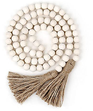 SHTGOI 1 Guirnalda de Cuentas de Madera, 78 cm, Colgante con Borlas, Guirnalda de Cuentas para Decoración de Pared