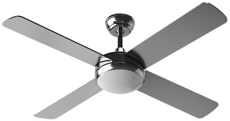 EVVO Ventilador de Techo con Luz LED y Mando, Silencioso, Ø132cm, 4 Aspas, Motor Cobre 65W, 3 Velocidades, Temporizador (Modelo: V516 Acabado Metal)