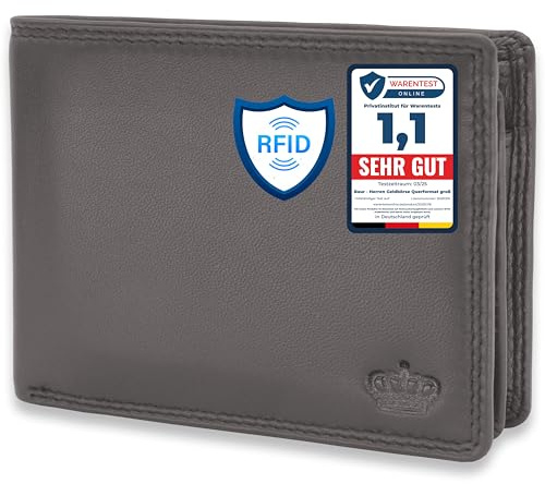 Baur Herren Geldbörse – Echtes Leder mit RFID-Schutz – Klassisches Portemonnaie im Querformat aus Nappa-Leder mit 7 Kartenfächern und Münzfach (Querformat groß, Dunkel Braun)