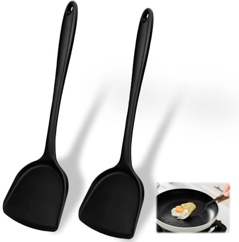 Rairsky 2 Stück Silikon Wok Spatel,Pfannenwender aus Silikon,Pfannenwender Set, Antihaft Hitzebeständig Spatel Set Küche Kochen Utensil zum Kochen, Backen, Eierdrehen,Burger