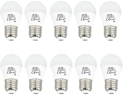 Jandei - Pack de 10 x Bombillas LED mini G45, Casquillo E27, 7W (equivale a 60W), 630 Lúmenes para Lámparas de Techo, Lámparas de Mesilla, Dormitorio, Salón (6000K Blanco Frío)