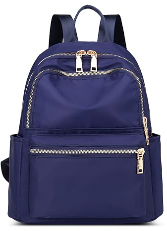 SODOLLEE Sac à Dos Femme Loisirs Cartable Fille Sac École Étanche Nylon Sac D'école Dames Léger Multipoches Daypack pour Scolaire Voyage Université Bleu A