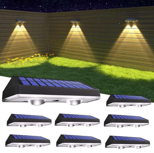 HAMLITE Solar Fence Lights Outdoor Garden: Solar Wall Lights Outdoor Waterproof - Solar Powered Garden Fence Lights 3 Color Modes for Deck Patio Decking Gate Yard Decoration 8-Pack