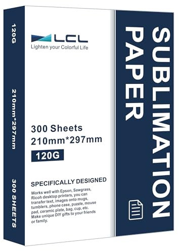 LCL Sublimationspapier A4, 210 x 297 mm, 300 Blatt, 120 g/m², kompatibel für EPSON, SAWGRASS, Brother Sublimationsdruckern