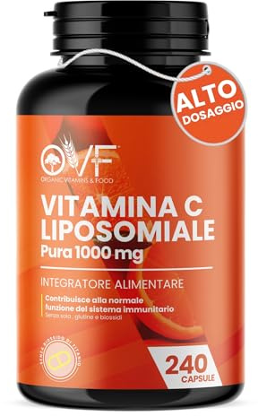 OVF Vitamina C Liposomiale 1000mg Vegan 240 CPS - Acido Ascorbico con la Migliore Formula Naturale Potenziata di Ubiquinolo per Assorbimento Ottimale - Integratore Difese Immunitarie Made in Italy