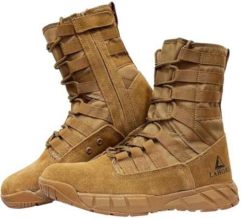 LAHORS Lightweight Military Tactical Combat Boots Men Outdoor Hiking Desert Army Boots Breathable Male Jungle Shoes Man Side Zipper (Coyote brown, Adult, Men, 11.5, Numeric, US Footwear Size System, Medium)