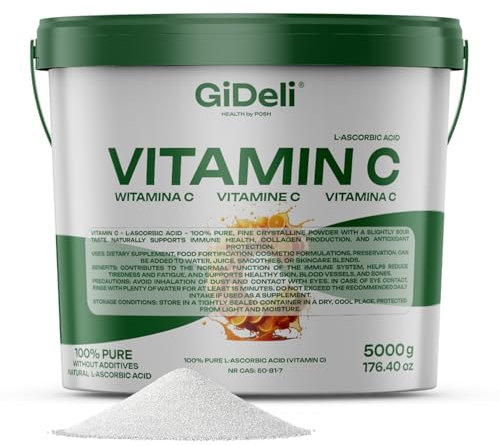GiDeli Vitamina C polvere 5 kg puro integratore alimentare acido L-ascorbico antiossidante sistema immunitario supporto