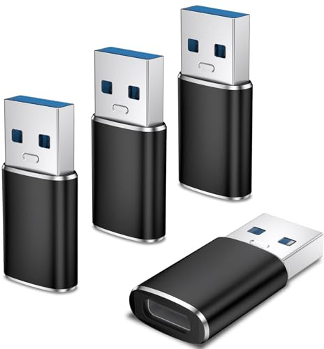 Amzpas Lot de 4 Adaptateurs USB C vers USB Convertisseur Type-C Femelle vers USBA Mâle 2.0 Charge Rapide Compatible Tous Smartphones, PC, Tablettes (Noir)
