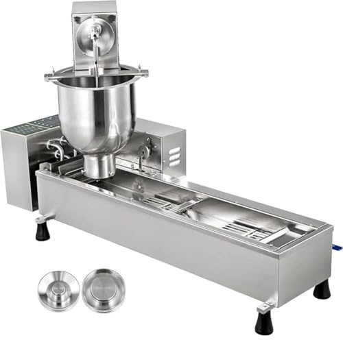 Macchina automatica per ciambelle, macchina per ciambelle commerciale da 3000 W con tramoggia da 7 litri, fila singola, attrezzatura per friggere ciambelle in acciaio inox, 3 stampi