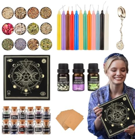 Generico Häxtillbehör kit – ritualset, kristallkollektion, sortiment av magiska instrument, förtrollat paket med andliga trollformler,