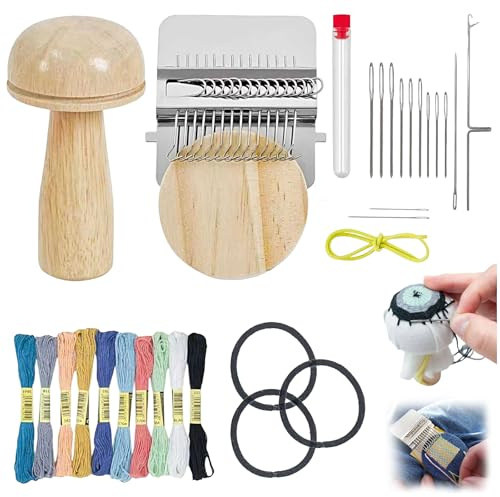 Knit Patch Darning Loom, Knitpatch Loom with Darning Mushroom, 14 Hook Knitting Machine Kit with Large Eye Needles for Beginners