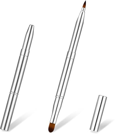 HJZHII 2 Pack Retractable Lip Brush, Double-Ended Lip Makeup Brushes Lip Liner Brush with Cap for Lipstick Lip Gloss Eyeshadow (Silver)