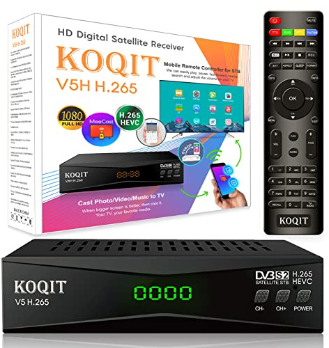 Koqit V5H H.265 FTA Satellite Receiver DVB-S2 (T2-MI) DVB S2 Galaxy 19 Satellite TV Receiver Finder Sat Decoder Meecast Biss Key YouTube TV Box