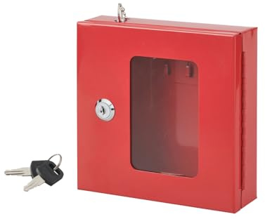 THIRARD - Caja de Llaves Vitrina de Pared - Acero - Uso Interior - Vidrio Intercambiable - Cierre con Llave - Cadena con Martillo Rompe Cristal, 3 Ganchos, 2 Llaves Incluidas - 170 x 175 x 55mm - Rojo
