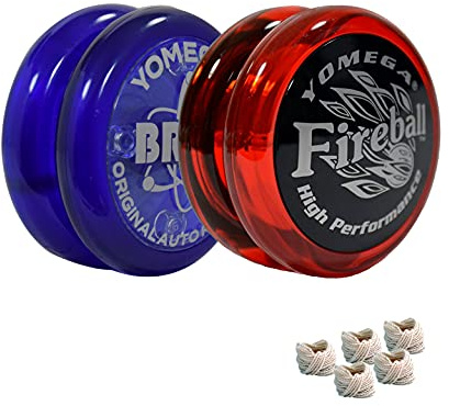 Yomega 2 Legendary Spinners The Original Yoyo with A Brain and Fireball Transaxle Yo-Yo for All Level String Trick Play + 5 Extra Strings (Fireball Red/Black-Brain Blue)