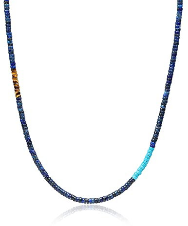 COAI Geschenkideen Herren Heishi Surfer Halskette Bohemian Kette aus Lapislazuli Tigerauge Synthetischem Türkis