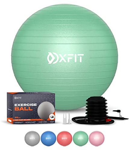 OXFIT Ballon d'exercice anti-éclatement 55 à 85 cm Ballon de yoga avec pompe à pied – Ballon de gymnastique pour fitness, Pilates, balle suisse – Plusieurs couleurs (70-75 cm (L), Vert Menthe)