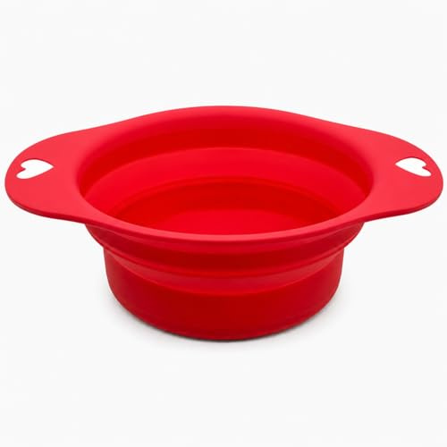 Ciotola per cani Ciotola da viaggio in silicone e plastica, pieghevole, portatile, per gatti, cani, animali domestici, per acqua e cibo (rosso)