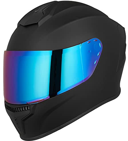 AUBOA Full Face Motorcycle Helmets for Adults Men and Women DOT Street Bike Racing Helmet with Tinted Visor Model MD-813 (Matte Black, L)