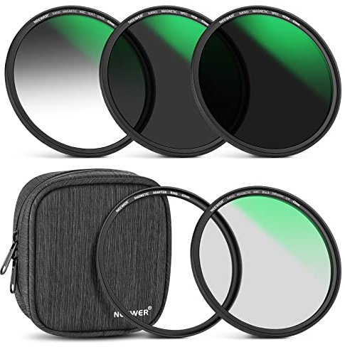 NEEWER 62mm 5 in 1 Magnetic ND Lens Filter Set, Black Diffusion 1/4 Filter, Soft GND8, ND8, ND64 Magnetic Adapter Ring, HD Optical Glass/Water Repellent/30 Layers Nano Coatings/Scratch Resistant
